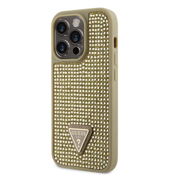 Guess Rhinestones Triangle Metal Logo Kryt pro iPhone 15 Pro, zlaté Guess Rhinestones Triangle Metal Logo Kryt pro iPhone 15 Pro, zlaté