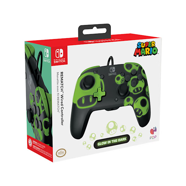 PDP Rematch Wired Controller 1Up Glow in The Dark for Nintendo Switch