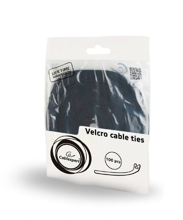 CABLEXPERT stahovacie pásky na suchý zip, 210 mm, čierne, 100ks v balení