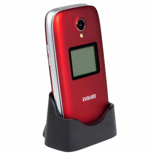 Evolveo EasyPhone FS, vyklápěcí mobilní telefon 2.8" pro seniory s nabíjecím stojanem, červený