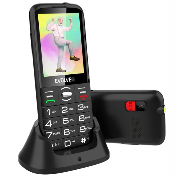 Evolveo EasyPhone XO, mobilní telefon pro seniory s nabíjecím stojanem, černý