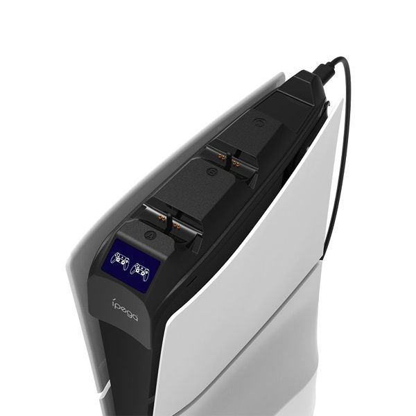 iPega P5S016 Duální nabíjecí stanice s držákem na sluchátka a ovladače pro PS5 Slim, White iPega P5S016 Duální nabíjecí stanice s držákem na sluchátka a ovladače pro PS5 Slim, White
