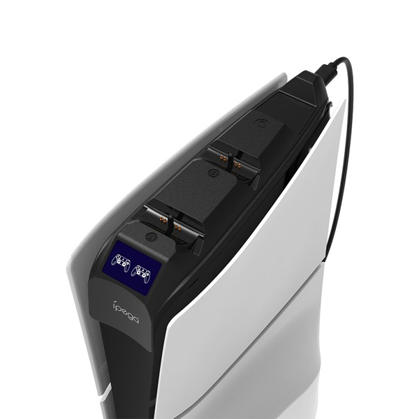 iPega P5S016 Duální nabíjecí stanice s držákem na sluchátka a ovladače pro PS5 Slim, White iPega P5S016 Duální nabíjecí stanice s držákem na sluchátka a ovladače pro PS5 Slim, White