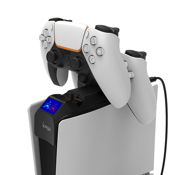 iPega P5S016 Duální nabíjecí stanice s držákem na sluchátka a ovladače pro PS5 Slim, White