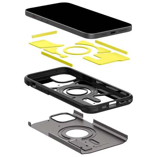Pouzdro Spigen Tough Armor MagSafe pro Apple iPhone 15, šedé