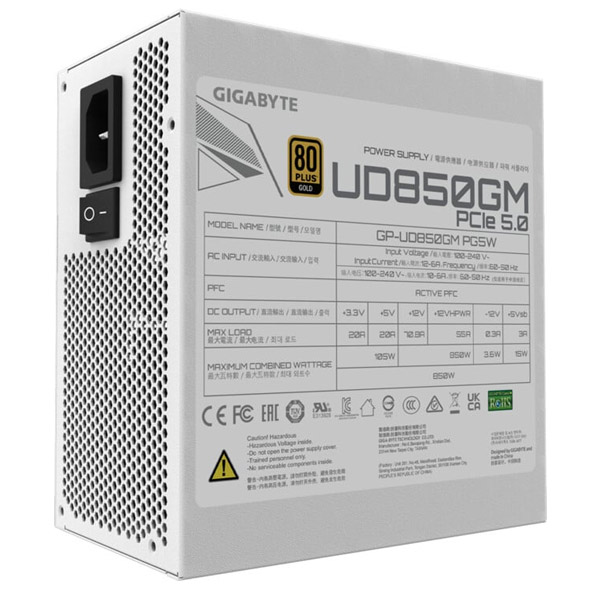 Gigabyte Zdroj UD850GM PG5W 850 W 80 Plus GOLD, modulární, bílý Gigabyte Zdroj UD850GM PG5W 850 W 80 Plus GOLD, modulární, bílý