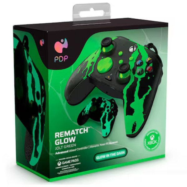 PDP kabelový ovladač pro Xbox Series, Rematch Jolt Green, Glow in the Dark