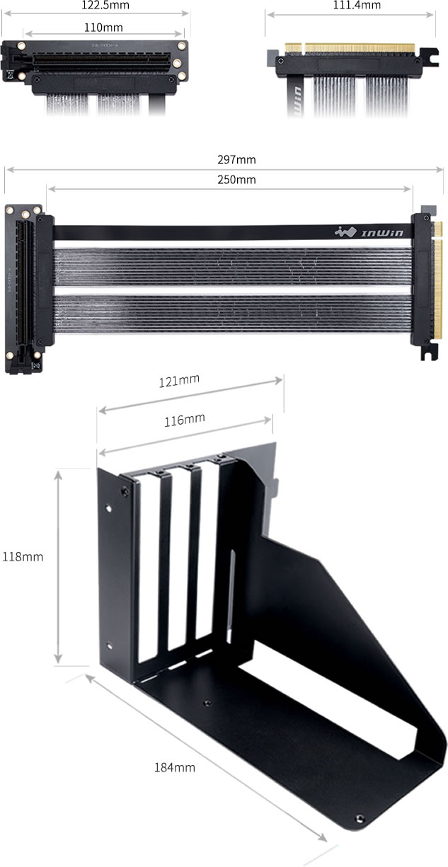 InWin PCI-E 4.0x16 Riser Cable & Bracket (Vertically Mount GPU Adapter) InWin PCI-E 4.0x16 Riser Cable & Bracket (Vertically Mount GPU Adapter)