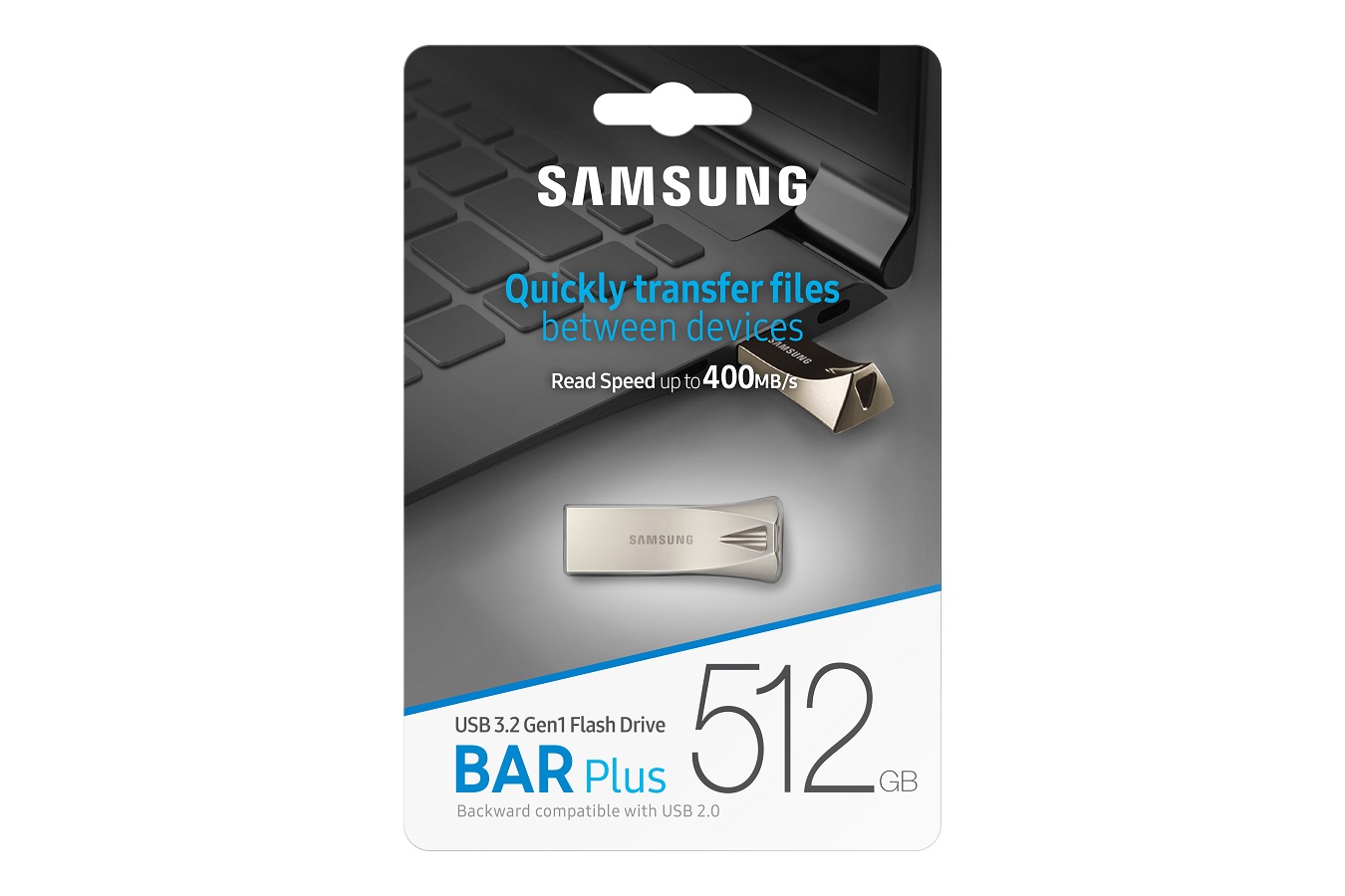 USB klíč Samsung BAR Plus 512 GB, USB 3.2 Gen 1, stříbrný USB klíč Samsung BAR Plus 512 GB, USB 3.2 Gen 1, stříbrný