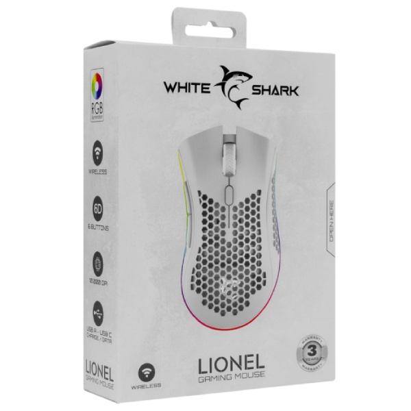 White Shark bezdrátová herní myš LIONEL, 6D, 10 000 dpi, bílá White Shark bezdrátová herní myš LIONEL, 6D, 10 000 dpi, bílá