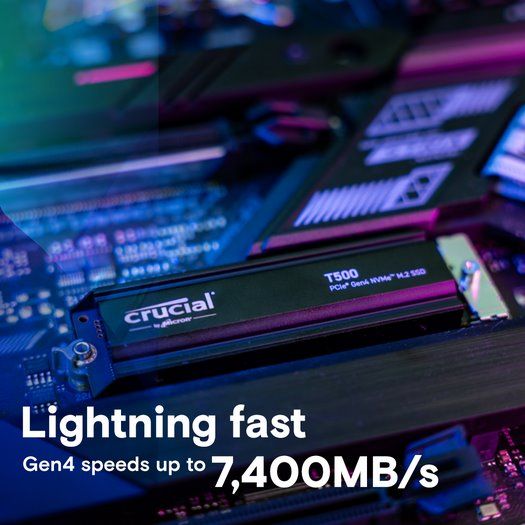 Crucial SSD T500 1TB M.2 NVMe Gen4 7300/6800 MBps with Heatsink Crucial SSD T500 1TB M.2 NVMe Gen4 7300/6800 MBps with Heatsink