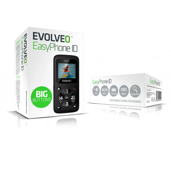 EVOLVEO EasyPhone ID, mobilní telefon pro seniory, černý EVOLVEO EasyPhone ID, mobilní telefon pro seniory, černý