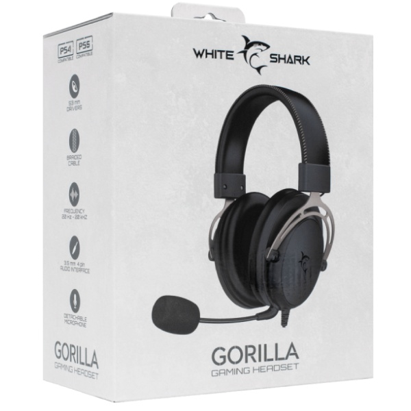 White Shark herní sluchátka s mikrofónem GORILLA, PC, PS4/PS5, Xbox, MAC, černé/šedé White Shark herní sluchátka s mikrofónem GORILLA, PC, PS4/PS5, Xbox, MAC, černé/šedé