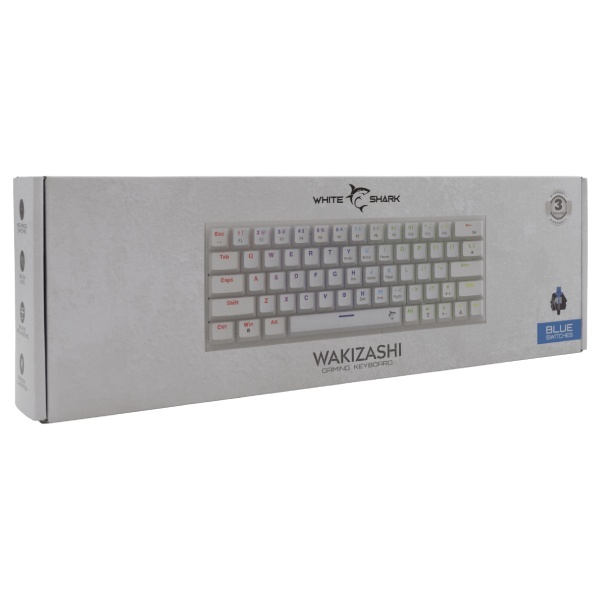 White Shark mechanická herní klávesnice WAKIZASHI, modrý switch, US, bílá White Shark mechanická herní klávesnice WAKIZASHI, modrý switch, US, bílá