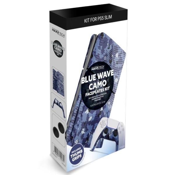 PlayStation 5 Slim Blue Wave Camo kryt na konzoli