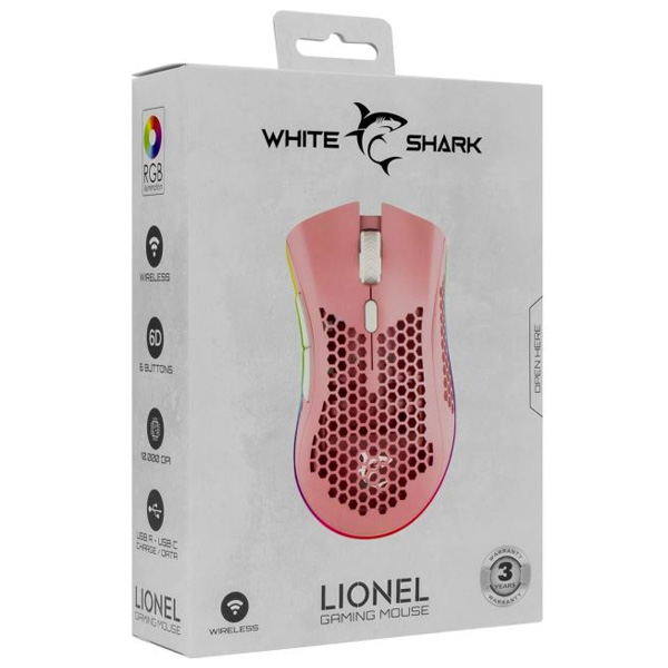 White Shark bezdrátová herní myš LIONEL, 6D, 10 000 dpi, růžová White Shark bezdrátová herní myš LIONEL, 6D, 10 000 dpi, růžová