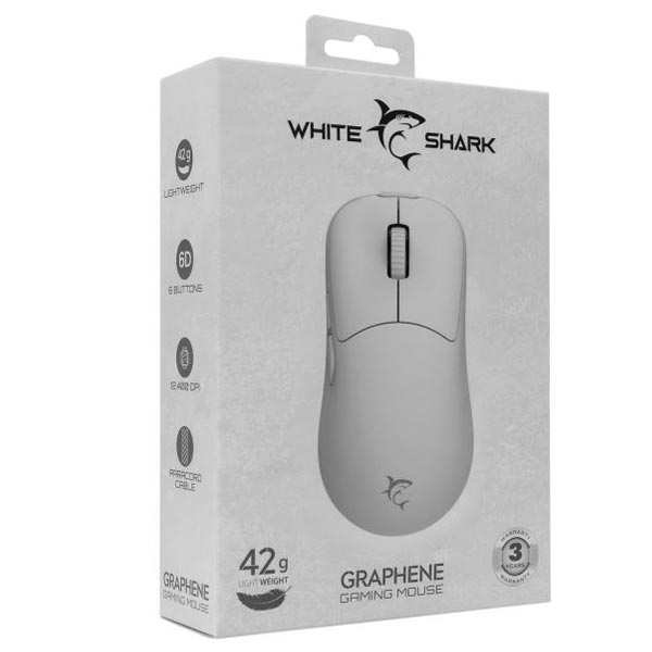 White Shark Herní myš GRAPHENE, 6D, 12400 dpi, bílá White Shark Herní myš GRAPHENE, 6D, 12400 dpi, bílá