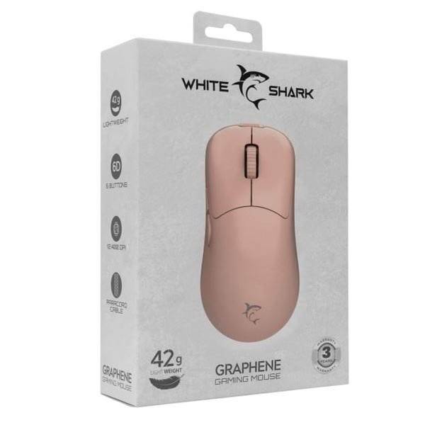 White Shark Herní myš GRAPHENE, 6D, 12400 dpi, růžová White Shark Herní myš GRAPHENE, 6D, 12400 dpi, růžová
