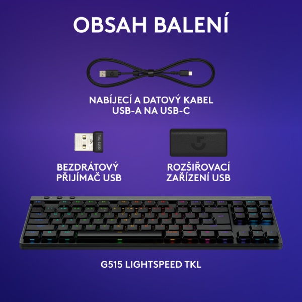 Logitech G515 LIGHTSPEED TKL bezdrátová herní klávesnice, Tactile US, černá Logitech G515 LIGHTSPEED TKL bezdrátová herní klávesnice, Tactile US, černá