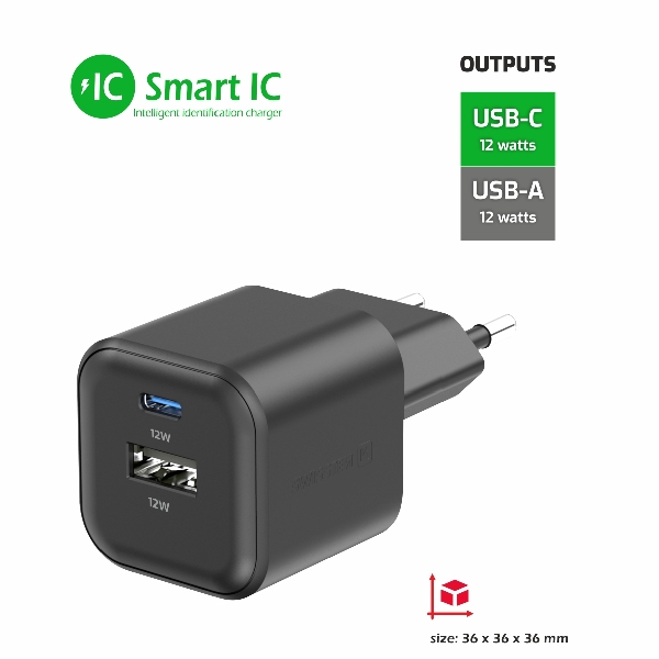 Swissten network Adapter 1x USB-C + 1xUSB-A 12W,black Swissten network Adapter 1x USB-C + 1xUSB-A 12W,black