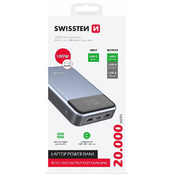 Swissten Power Bank 20000 mAh 100 W, Power Delivery Pro