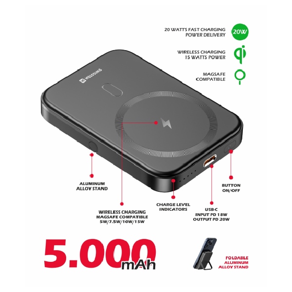 Swissten Powerbanka 20 W 5000 mAh (kompatibilný s MagSafe), PD, černá Swissten Powerbanka 20 W 5000 mAh (kompatibilný s MagSafe), PD, černá