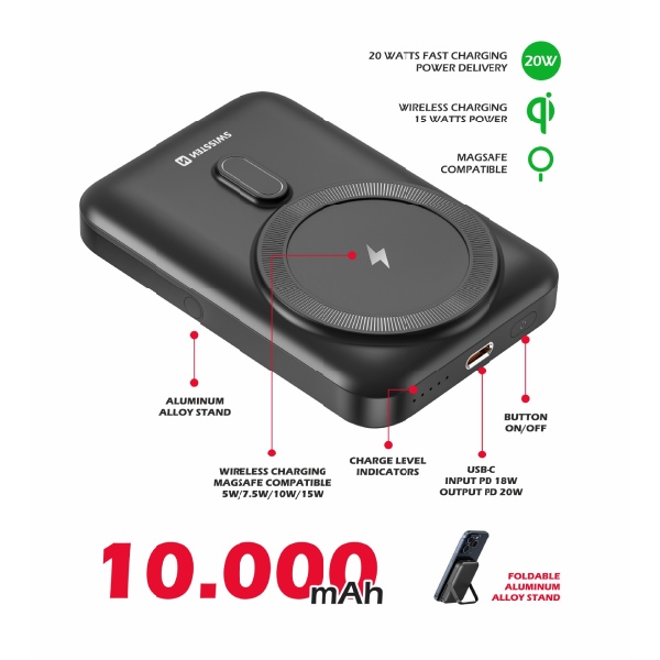 Swissten Powerbanka 20 W 10000 mAh (kompatibilný s MagSafe), PD, černá Swissten Powerbanka 20 W 10000 mAh (kompatibilný s MagSafe), PD, černá