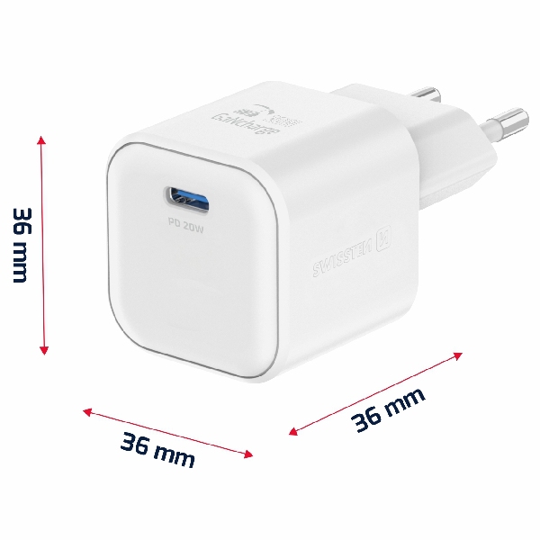 SWISTEN síťový adaptér GaN 1x USB-C 20 W PD, bílý SWISTEN síťový adaptér GaN 1x USB-C 20 W PD, bílý
