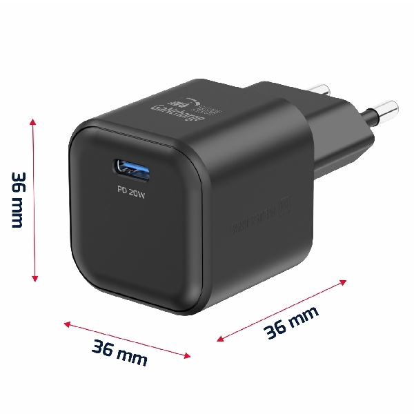 SWISTEN síťový adaptér GaN 1x USB-C 20 W PD, černý SWISTEN síťový adaptér GaN 1x USB-C 20 W PD, černý