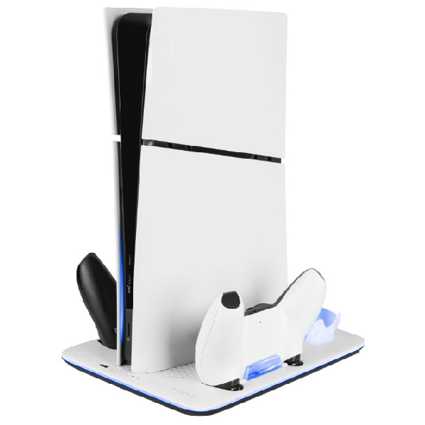 Multifunkční stanice FIXED pro PlayStation 5 (Slim) s větrákmi a nabíjením pro dva ovladače DualSense, černo-bílá Multifunkční stanice FIXED pro PlayStation 5 (Slim) s větrákmi a nabíjením pro dva ovladače DualSense, černo-bílá