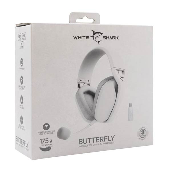 White Shark bezdrátové herní sluchátka BUTTERFLY, pre PC, PS4/5, XBOX, MAC, bílé White Shark bezdrátové herní sluchátka BUTTERFLY, pre PC, PS4/5, XBOX, MAC, bílé