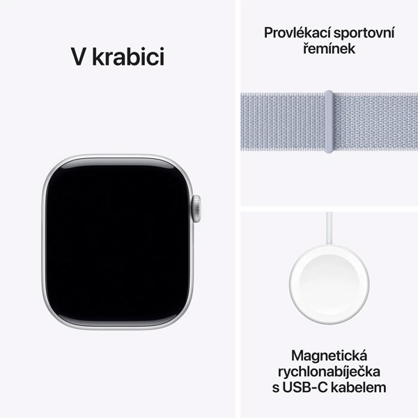 Apple Watch Series 10 GPS 46mm stříbrný hliník s oblačně modrým provlékacím sportovním řemínkem Apple Watch Series 10 GPS 46mm stříbrný hliník s oblačně modrým provlékacím sportovním řemínkem