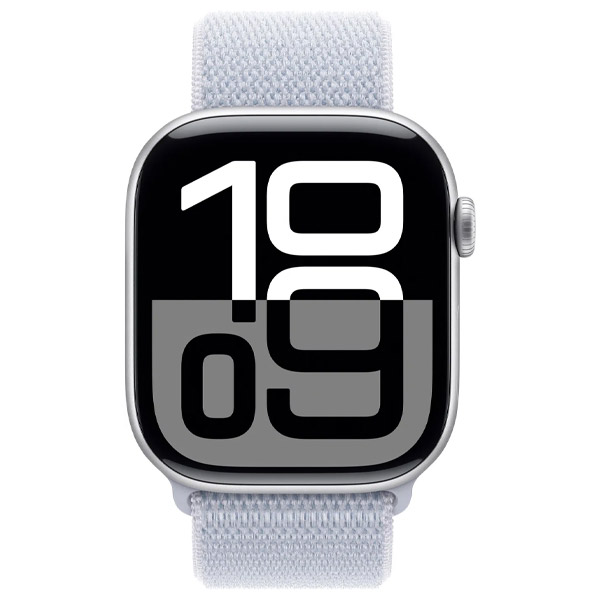 Apple Watch Series 10 GPS 46mm stříbrný hliník s oblačně modrým provlékacím sportovním řemínkem Apple Watch Series 10 GPS 46mm stříbrný hliník s oblačně modrým provlékacím sportovním řemínkem