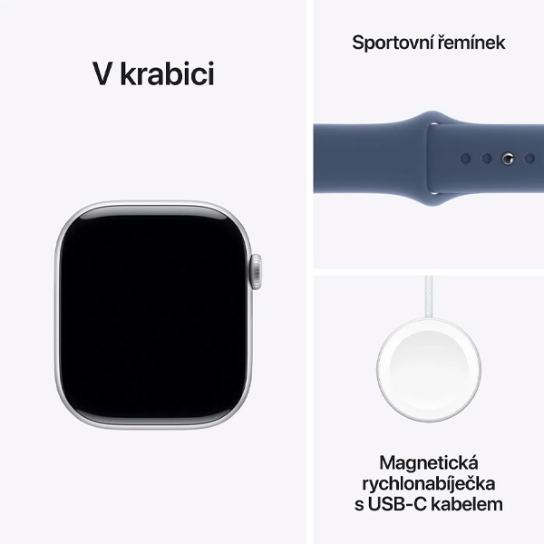 Apple Watch Series 10 GPS + Cellular 46mm stříbrný hliník s denimovým sportovním řemínkem - S/M Apple Watch Series 10 GPS + Cellular 46mm stříbrný hliník s denimovým sportovním řemínkem - S/M