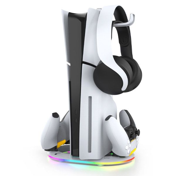 iPega P5S045 Vertikální nabíjecí stojan s RGB pro PS5/PS5 Slim bílý iPega P5S045 Vertikální nabíjecí stojan s RGB pro PS5/PS5 Slim bílý