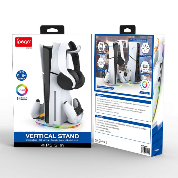 iPega P5S045 Vertikální nabíjecí stojan s RGB pro PS5/PS5 Slim bílý iPega P5S045 Vertikální nabíjecí stojan s RGB pro PS5/PS5 Slim bílý