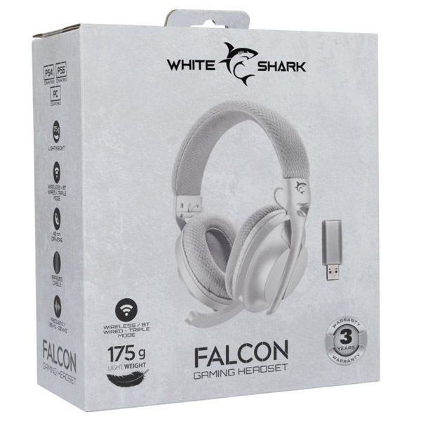 White Shark bezdrátové herní sluchatka FALCON, PC, PS4/PS5, Xbox, MAC, bílé White Shark bezdrátové herní sluchatka FALCON, PC, PS4/PS5, Xbox, MAC, bílé