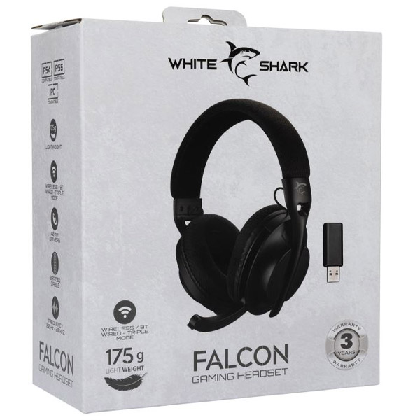 White Shark bezdrátové herní sluchatka FALCON, PC, PS4/PS5, Xbox, MAC, černé White Shark bezdrátové herní sluchatka FALCON, PC, PS4/PS5, Xbox, MAC, černé