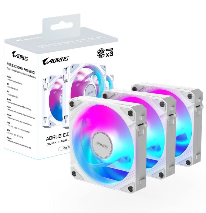 Gigabyte AORUS EZ CHAIN FAN 120 ICE, ARGB, white, 3-Pack Gigabyte AORUS EZ CHAIN FAN 120 ICE, ARGB, white, 3-Pack
