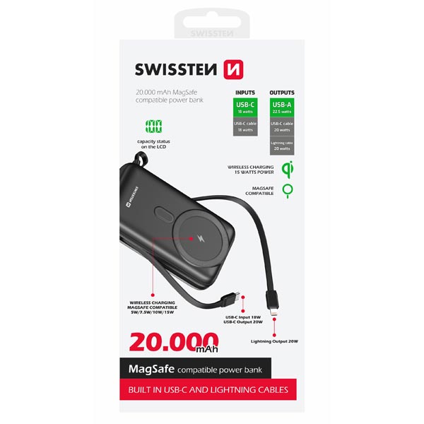 SWISSTEN Powebanka 20000 mAh PD 20 W s integrovaným USB-C a Lightning kabelem (kompatibilné s MagSafe) SWISSTEN Powebanka 20000 mAh PD 20 W s integrovaným USB-C a Lightning kabelem (kompatibilné s MagSafe)