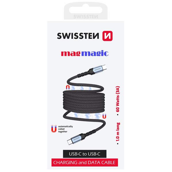 SWISSTEN Samonavíjecí magnetický datový kabel USB-C/USB-C, 1 m SWISSTEN Samonavíjecí magnetický datový kabel USB-C/USB-C, 1 m