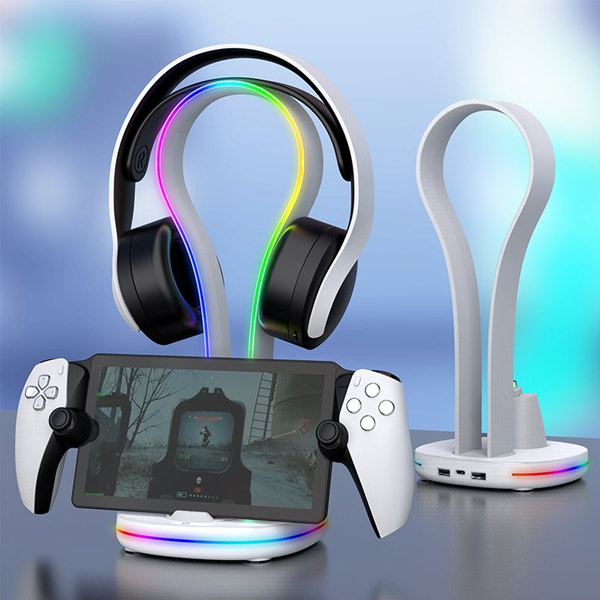iPega P5P23 Nabíjecí dock s RGB pro PlayStation Portal Remote Player s držákem na sluchátka, bílý iPega P5P23 Nabíjecí dock s RGB pro PlayStation Portal Remote Player s držákem na sluchátka, bílý