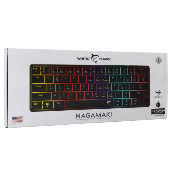 White Shark Mechanical gaming keyboard NAGAMAKI, US, brown switch, black White Shark Mechanical gaming keyboard NAGAMAKI, US, brown switch, black