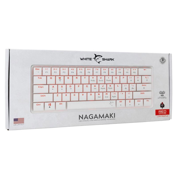 White Shark Mechanical gaming keyboard NAGAMAKI, US, red switch, white White Shark Mechanical gaming keyboard NAGAMAKI, US, red switch, white