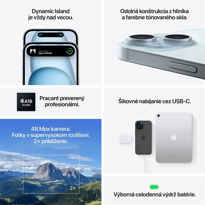 Apple iPhone 15, 128GB, modrá, Trieda B - použitý, záruka 12 měsíců