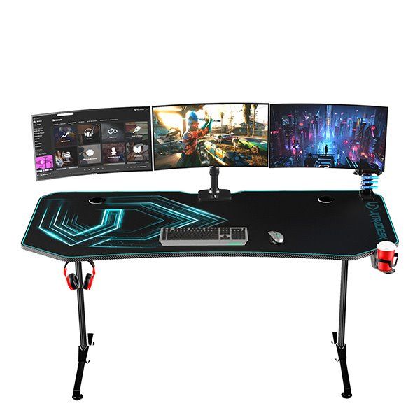 ULTRADESK herní stůl FRAG XXL BLUE, 160 x 75 cm, 75 cm, držák nápojů a sluchátek, stojan BEAM, s celoplošnou XXL podl ULTRADESK herní stůl FRAG XXL BLUE, 160 x 75 cm, 75 cm, držák nápojů a sluchátek, stojan BEAM, s celoplošnou XXL podl