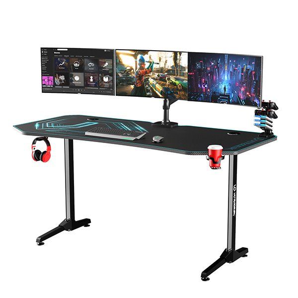 ULTRADESK herní stůl FRAG XXL BLUE, 160 x 75 cm, 75 cm, držák nápojů a sluchátek, stojan BEAM, s celoplošnou XXL podl ULTRADESK herní stůl FRAG XXL BLUE, 160 x 75 cm, 75 cm, držák nápojů a sluchátek, stojan BEAM, s celoplošnou XXL podl