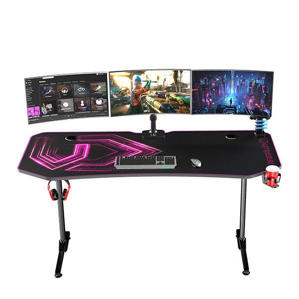 ULTRADESK herní stůl FRAG XXL PINK, 160 x 75 cm, 75 cm, držák nápojů a sluchátek, stojan BEAM, s celoplošnou XXL podl