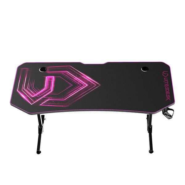 ULTRADESK herní stůl FRAG XXL PINK, 160 x 75 cm, 75 cm, držák nápojů a sluchátek, stojan BEAM, s celoplošnou XXL podl