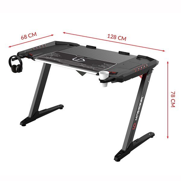 ULTRADESK herní stůl ROCKET BLACK, 128x68 cm, 78 cm, s XL podložkou pod myš, držák sluchátek aj nápojů ULTRADESK herní stůl ROCKET BLACK, 128x68 cm, 78 cm, s XL podložkou pod myš, držák sluchátek aj nápojů